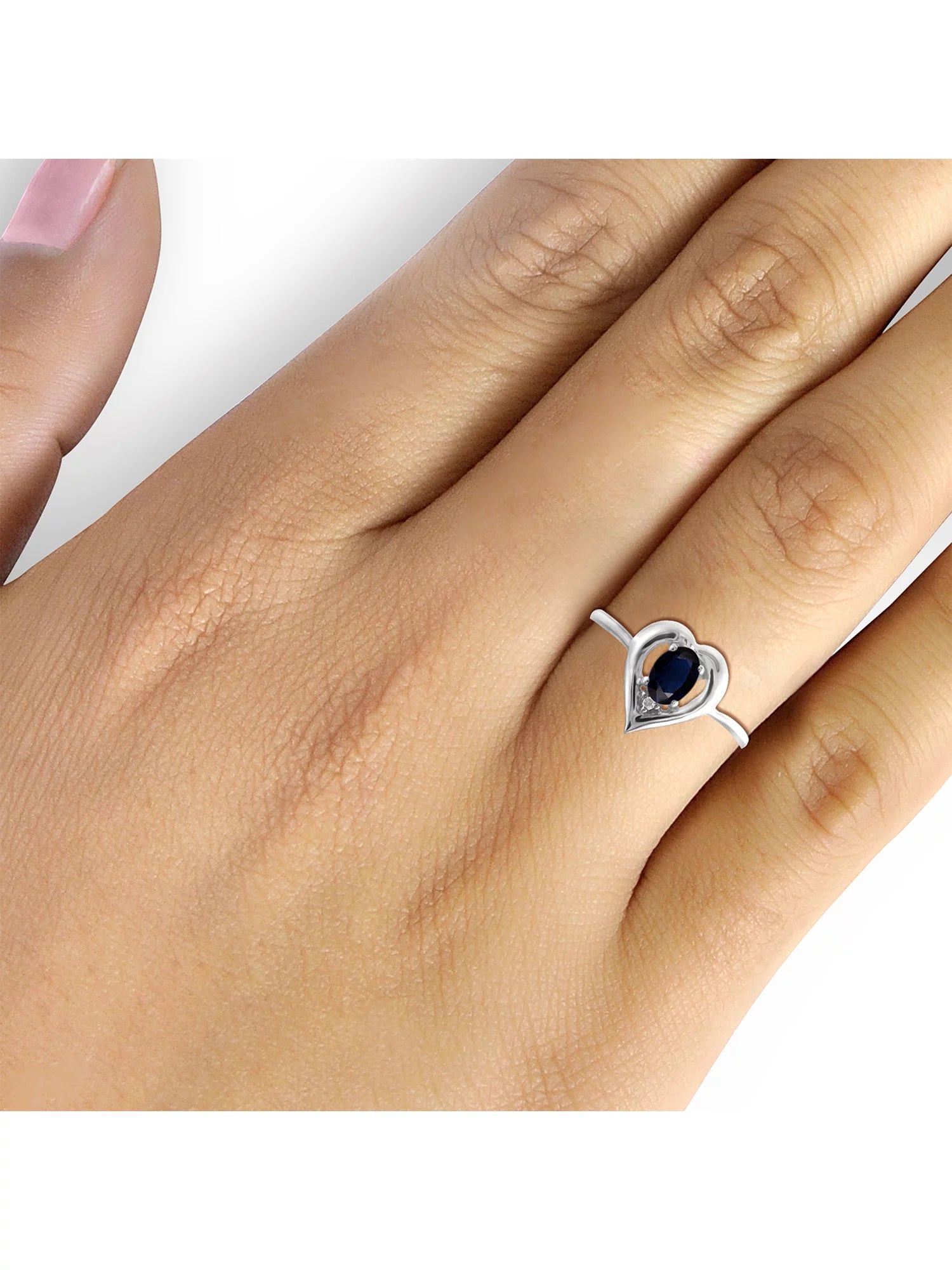 Sapphire Ring Birthstone Jewelry – 0.65 Carat Sapphire 0.925 Sterling Silver Ring Jewelry with White Diamond Accent – Gemstone Rings with Hypoallergenic 0.925 Sterling Silver Band