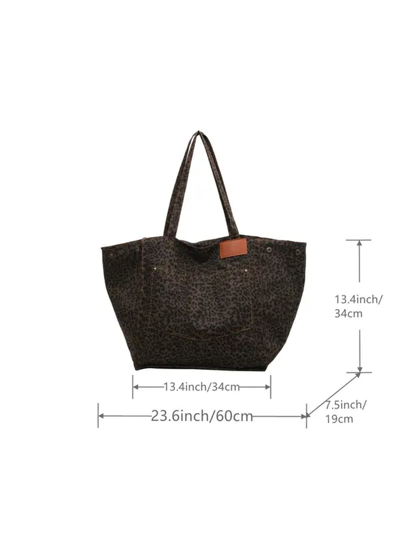 Summer 2024 Women'S Fashion Leopard Pattern Canvas Everyday Tote Bag, Summer Large Capacity Shoulder Bag for Daily Used, Casual Trendy Versatile High-Quality Daily Commuting Bag