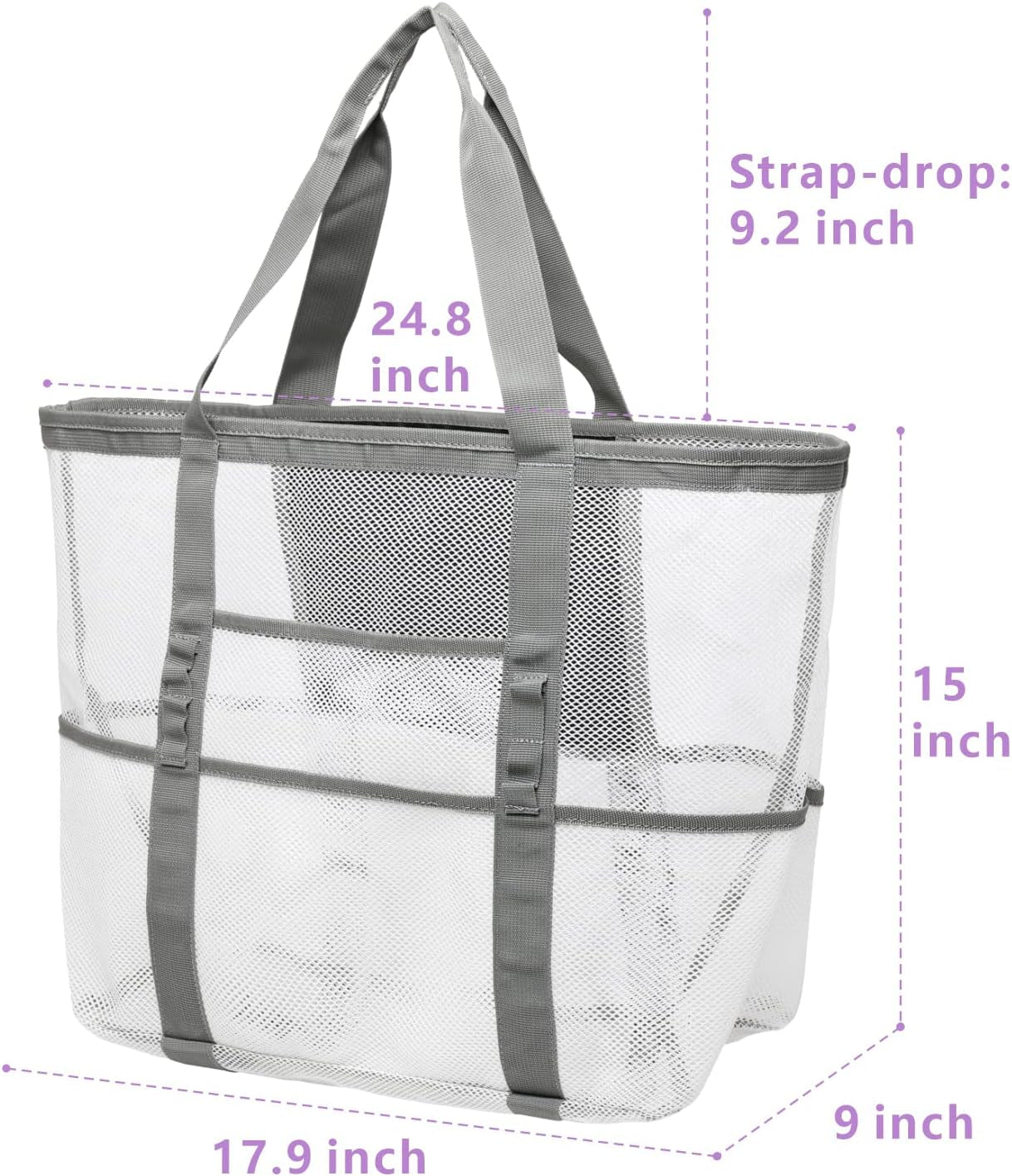 Mesh Beach Bag-Tote for Women 9 Pockets Large Beach Bag