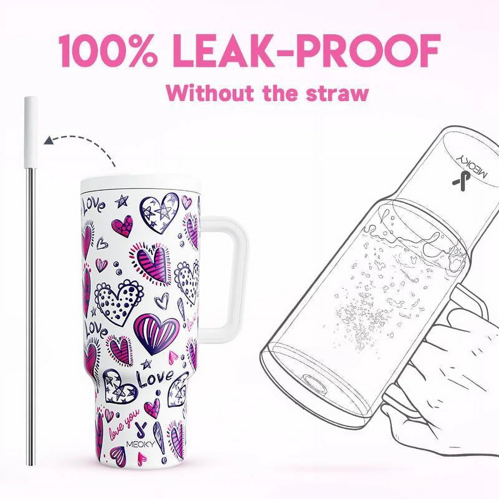 Mother'S Day Gifts Stainless Steel  Cup Tumbler, Keep Cold for 24 Hours, Leak Proof Water Cup 40 Oz Tumbler Cups Portable Insulated Water Bottle with Straw Handle for Coffee Table Outdoor Travel