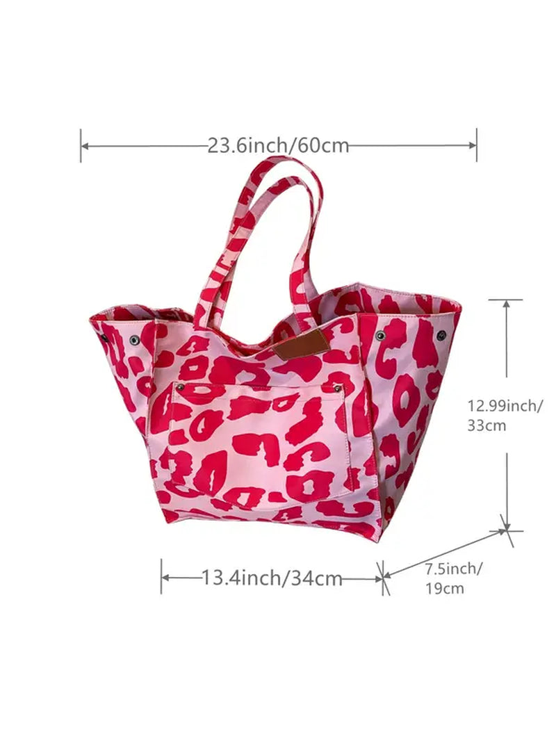 Summer 2024 Women'S Fashion Leopard Pattern Canvas Everyday Tote Bag, Summer Large Capacity Shoulder Bag for Daily Used, Casual Trendy Versatile High-Quality Daily Commuting Bag