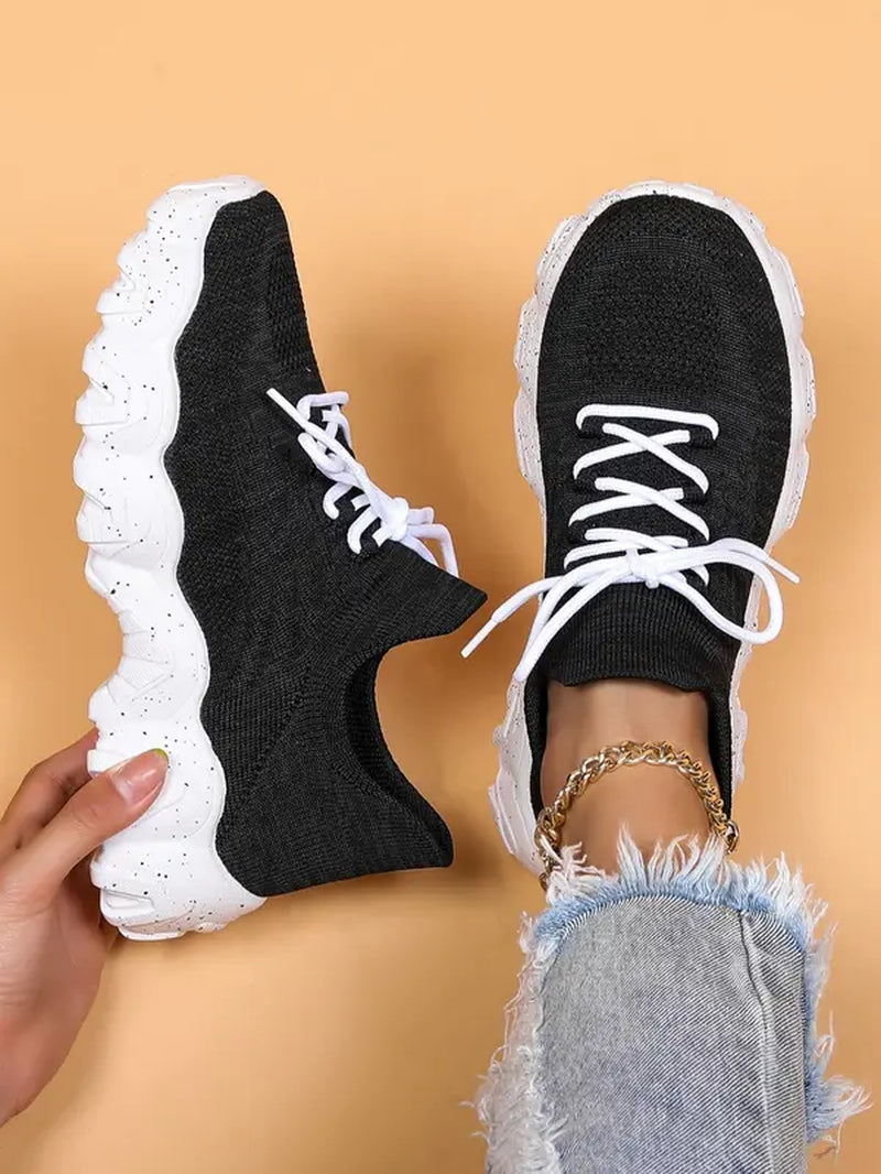 2024 Summer Lace-Up Low Top Slip on Women Sneakers, Comfortable Ankle Socks Shoes, Knit Sports Running Shoes, Gift for Wife, Girl Friend, Women'S Workout Sneakers