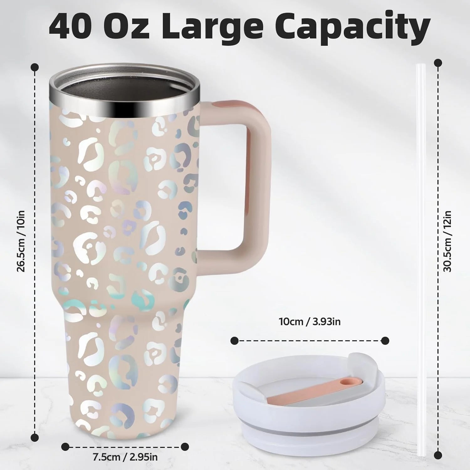 40 Oz Tumbler with Handle and Straw, Travel Mug for Car, 2-In-1 Lid Stainless Steel Tumblers