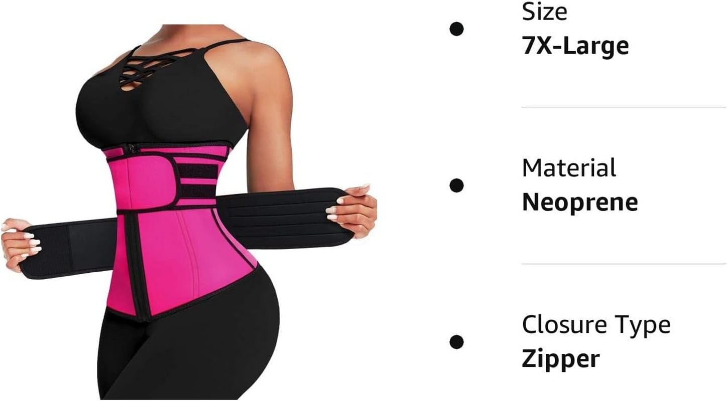 Waist Trainer for Women plus Size Two Belts Neoprene Workout Corset Waist Cincher Trimmer with Zipper