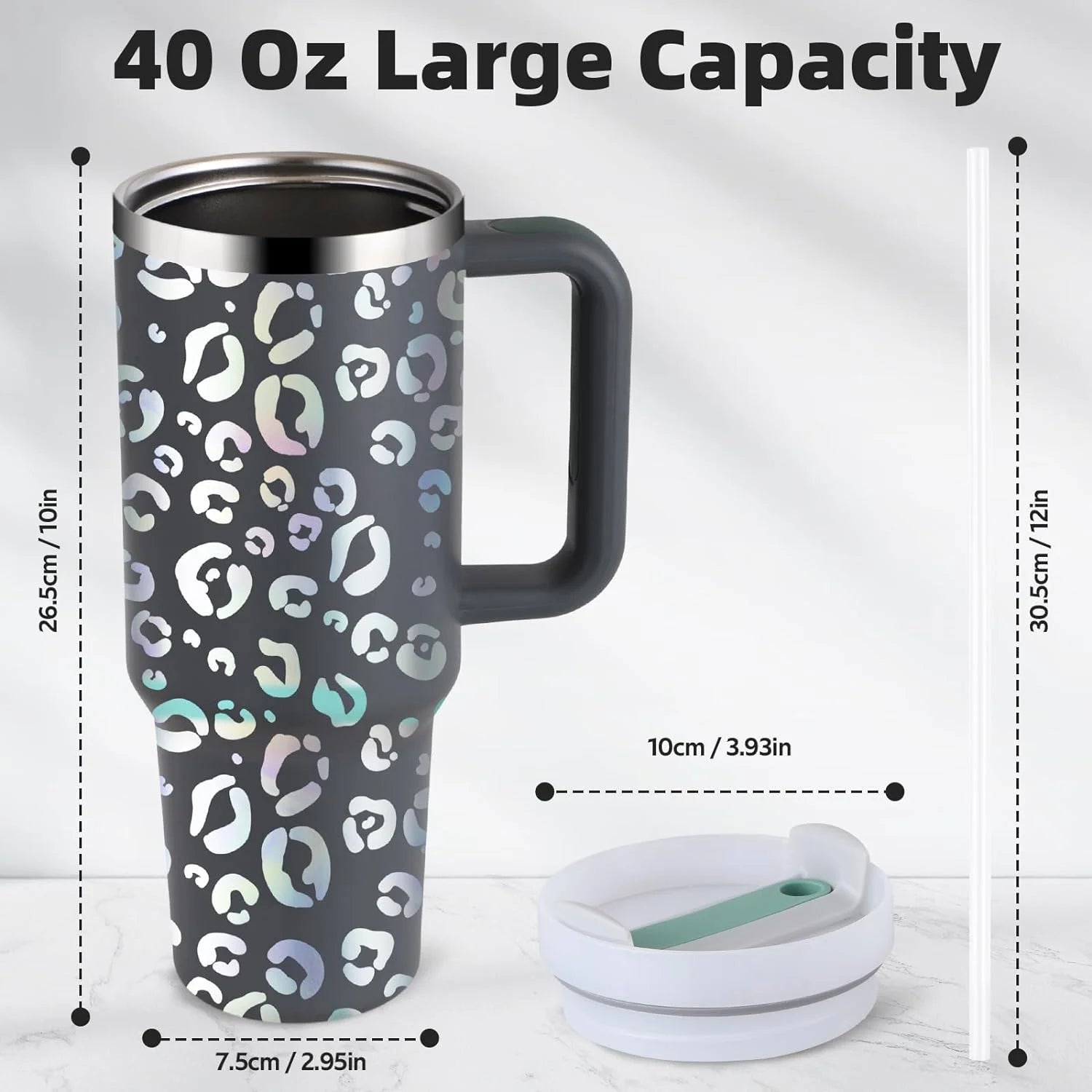 40 Oz Tumbler with Handle and Straw, Travel Mug for Car, 2-In-1 Lid Stainless Steel Tumblers