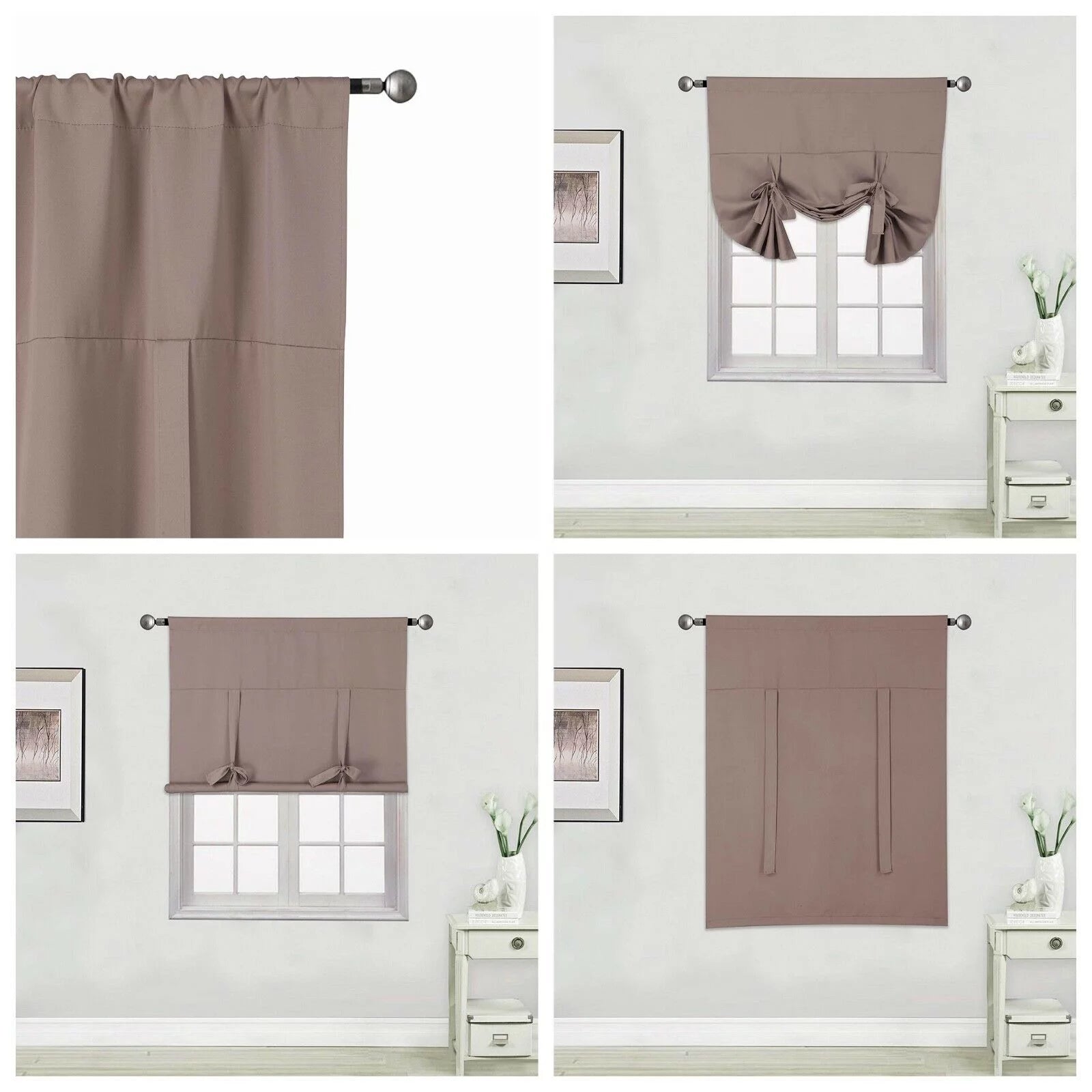 1PC Thermal Insulated Tie up Shade Blackout Window Curtain Rod Pocket 3 LAYERED 46" Wide X 63"Length TAUPE