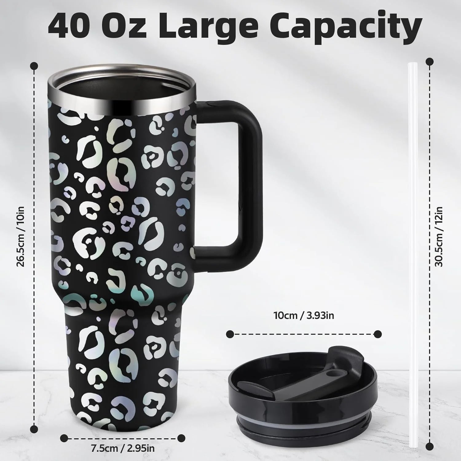 40 Oz Tumbler with Handle and Straw, Travel Mug for Car, 2-In-1 Lid Stainless Steel Tumblers