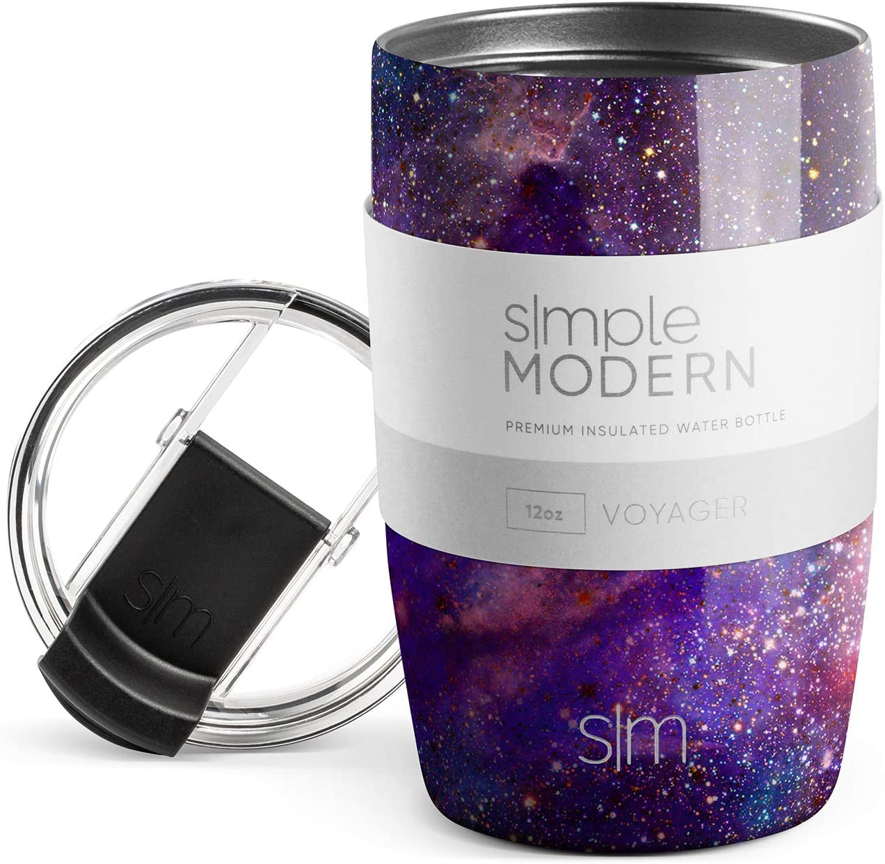 Travel Coffee Mug Tumbler with Flip Lid | Reusable Insulated Stainless Steel Cold Brew Iced Coffee Cup Thermos | Gifts for Women Men Him Her | Voyager Collection | 12Oz | Nebula