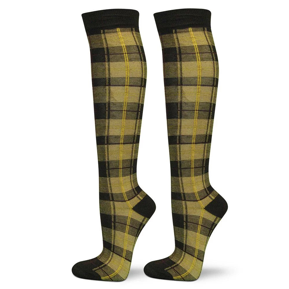 Women'S Cotton Knee High Socks - Checked Plaid Tartan Pattern Fashion Socks, Tartan Tan