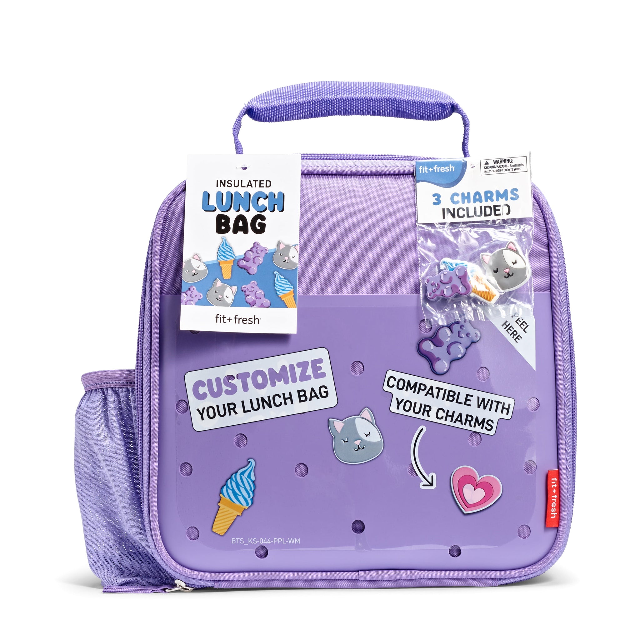 DIY Lunch Bag Reusable/Insulated Polyester Bag Purple with Shoe Charm Slots for Personalization