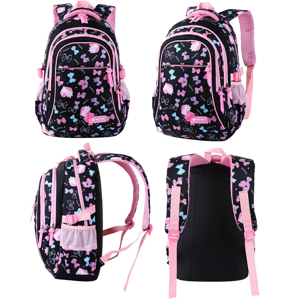 School Backpack Black Backpacks for Girls and Boys Nylon Bookbag with Lunch Bag ＆ Pencil Case