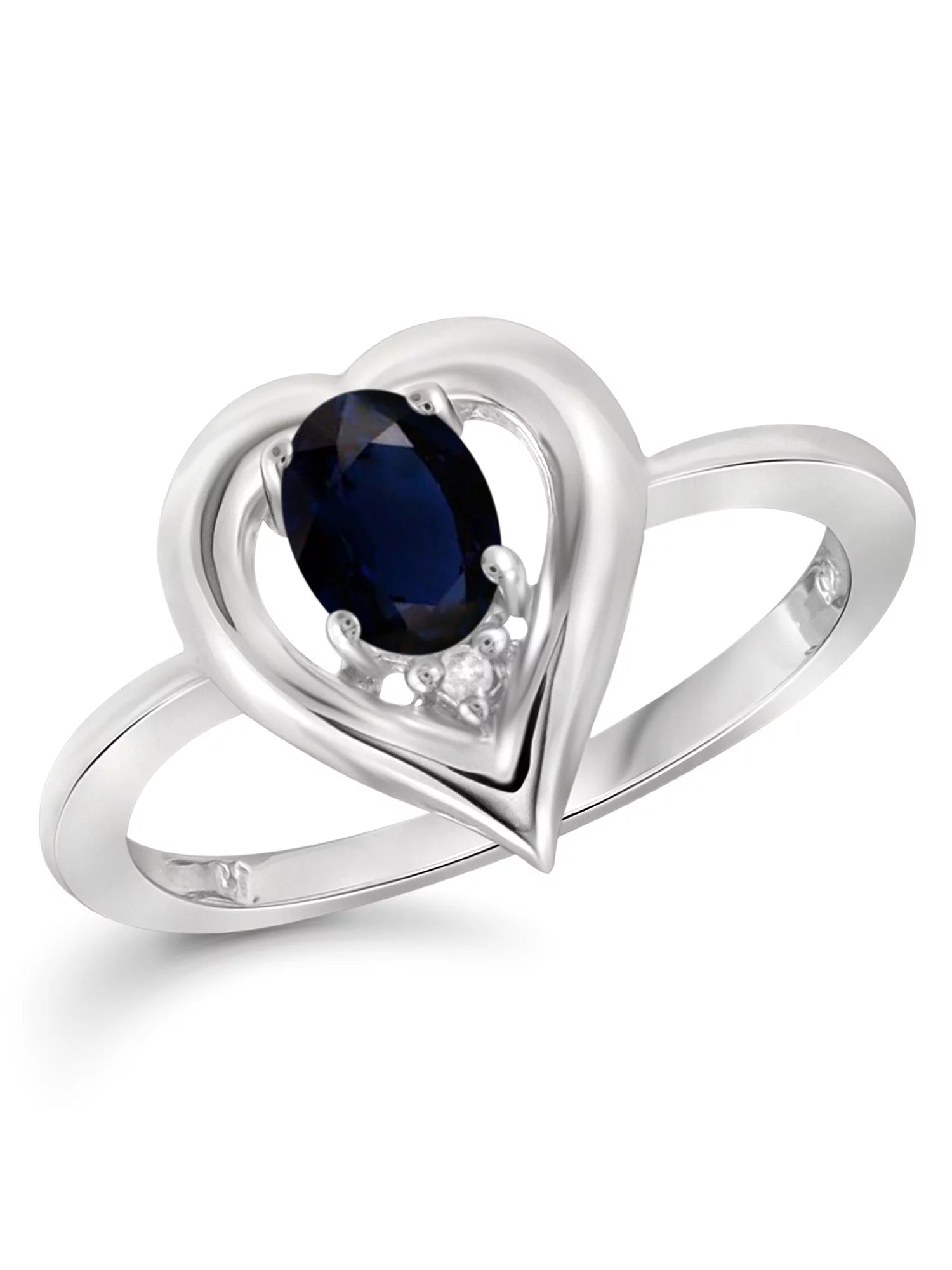 Sapphire Ring Birthstone Jewelry – 0.65 Carat Sapphire 0.925 Sterling Silver Ring Jewelry with White Diamond Accent – Gemstone Rings with Hypoallergenic 0.925 Sterling Silver Band