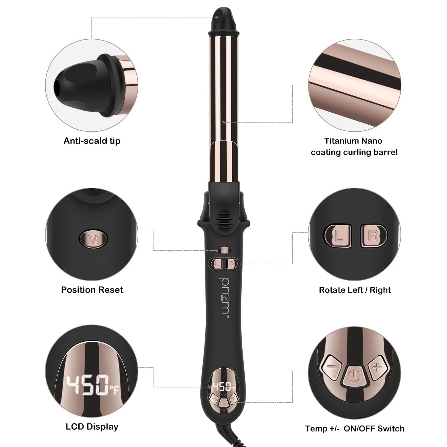 1 Inch Wavy Professional Rotating Curling Iron, Nano Titanium Automatic Curling Iron with 11 Adjustable Temps 250°F to 450°F, Anti-Scald & Dual Voltage