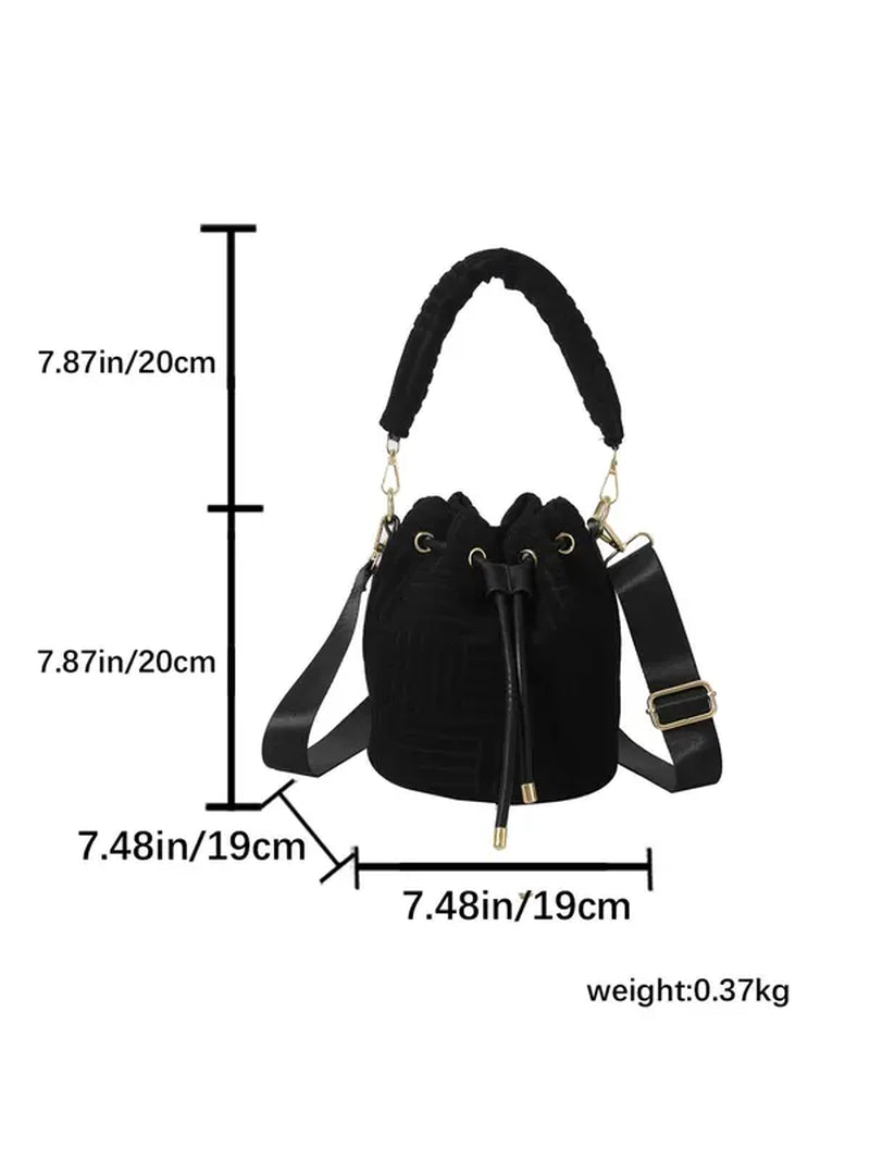 Women'S Minimalist Elegant Solid Color Bucket Bag, Fashion All-Match Flannelette Bucket Handbag, Fashionable Adjustable Strap Design Crossbody Bag for Daily Used