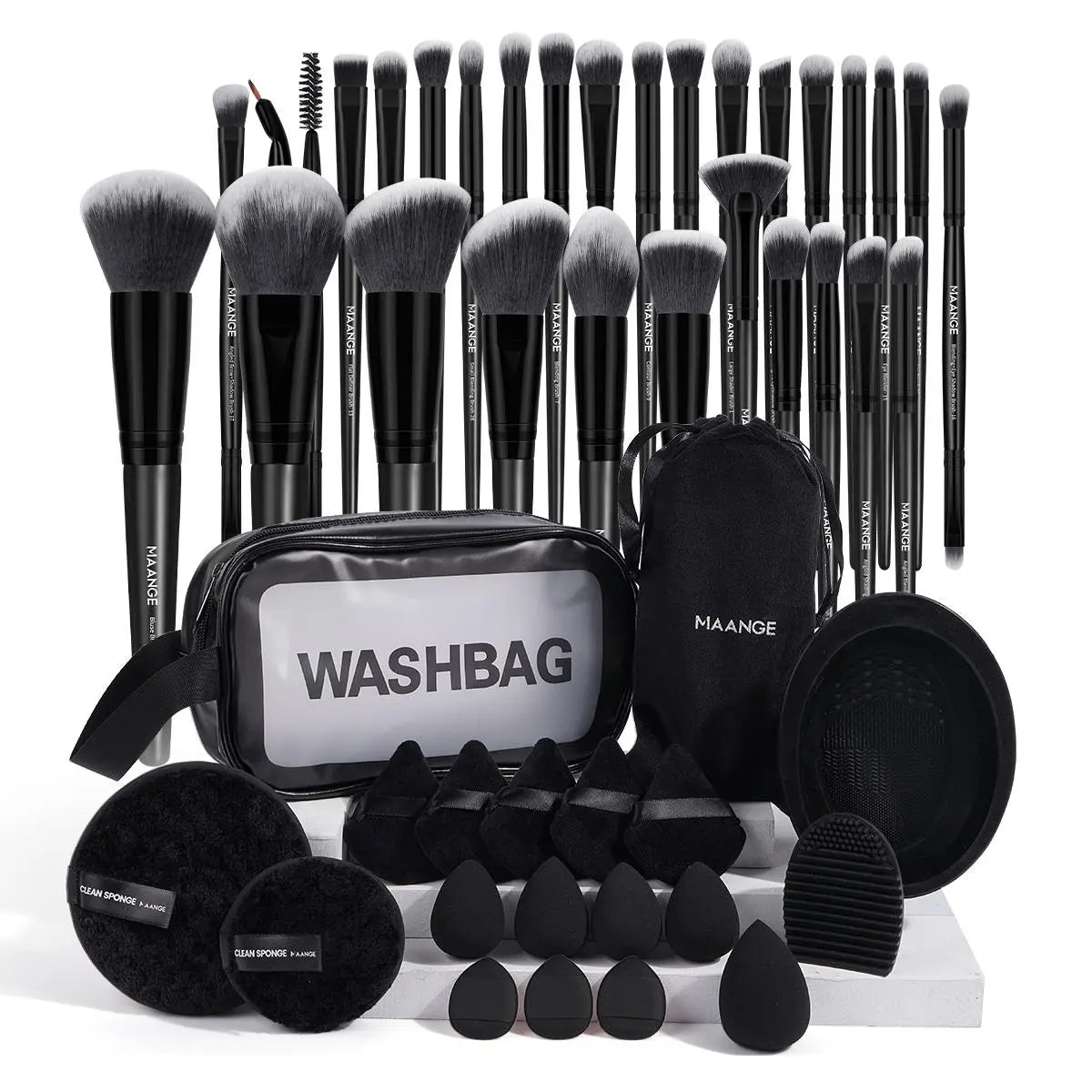 Makeup Tool Set, 49Pcs/Set Makeup Tools with Storage Bag, Soft Makeup Brushes, Beauty Sponges, Powder Puffs, Face Wash Puffs, Brush Cleaner Mat & Makeup Bag, Multifunctional Makeup Tool Kit for Beginners