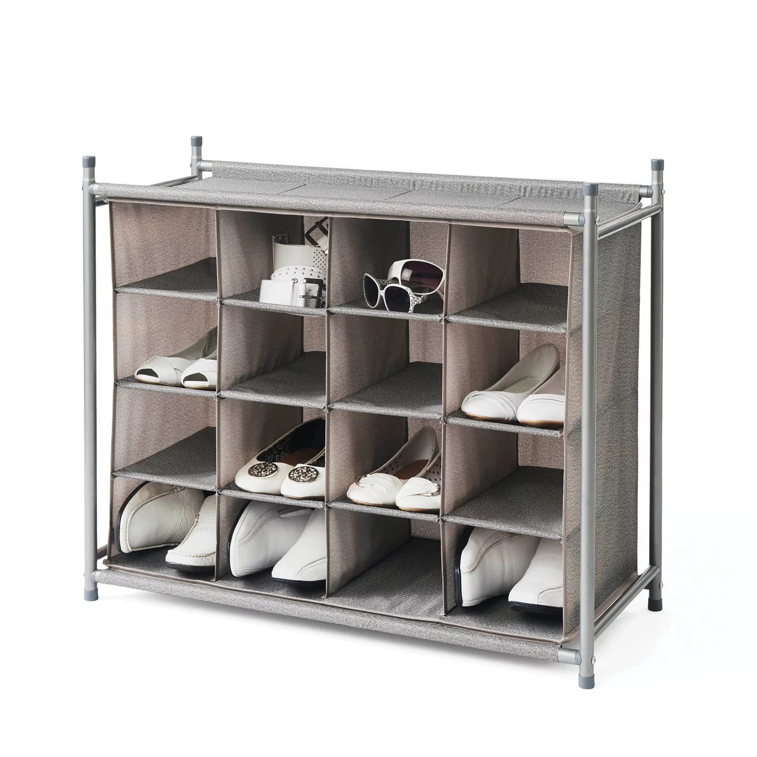 05018 Pat072-003 Harmony Twill Stackable 16-Cubby Shoe Organizer