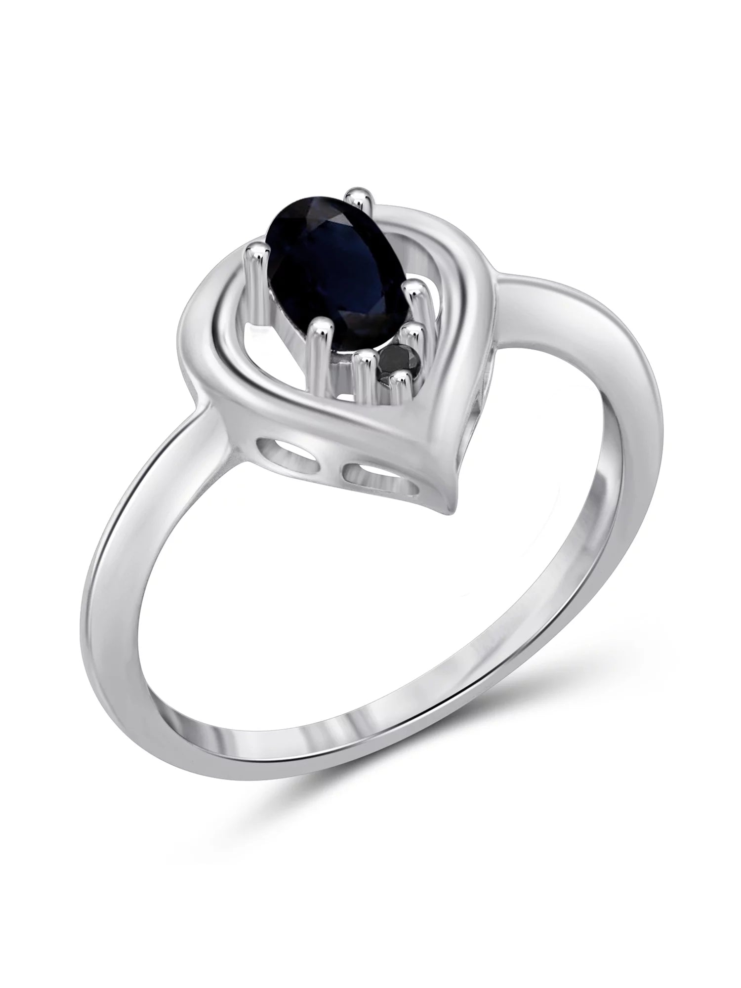 Sapphire Ring Birthstone Jewelry – 0.65 Carat Sapphire 0.925 Sterling Silver Ring Jewelry with White Diamond Accent – Gemstone Rings with Hypoallergenic 0.925 Sterling Silver Band