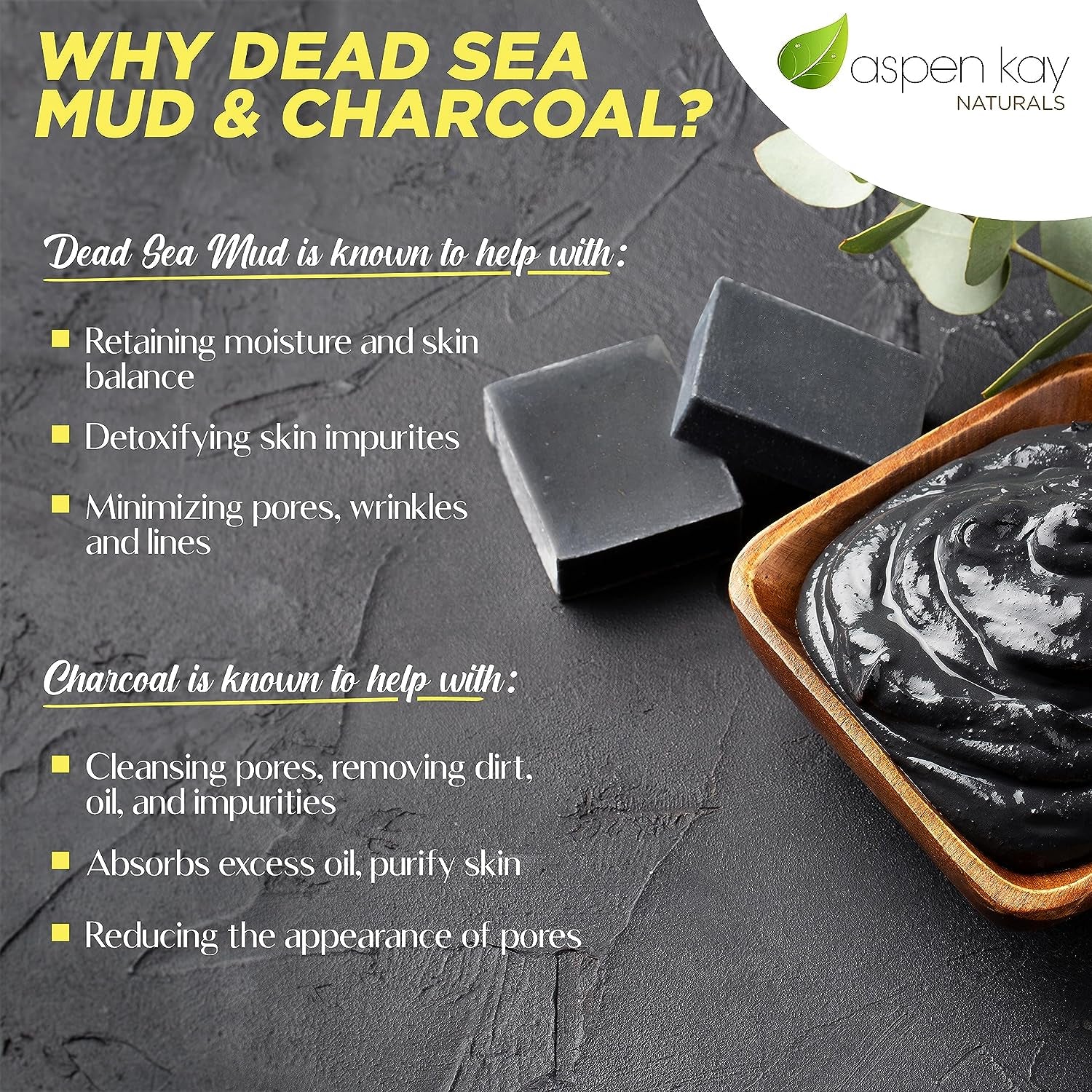 Handmade Dead Sea Mud Soap Bar, Activated Charcoal & Pure Essential Oils, 4.5 Oz Bar