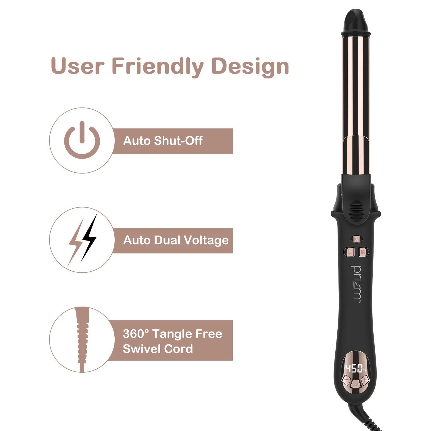 1 Inch Wavy Professional Rotating Curling Iron, Nano Titanium Automatic Curling Iron with 11 Adjustable Temps 250°F to 450°F, Anti-Scald & Dual Voltage