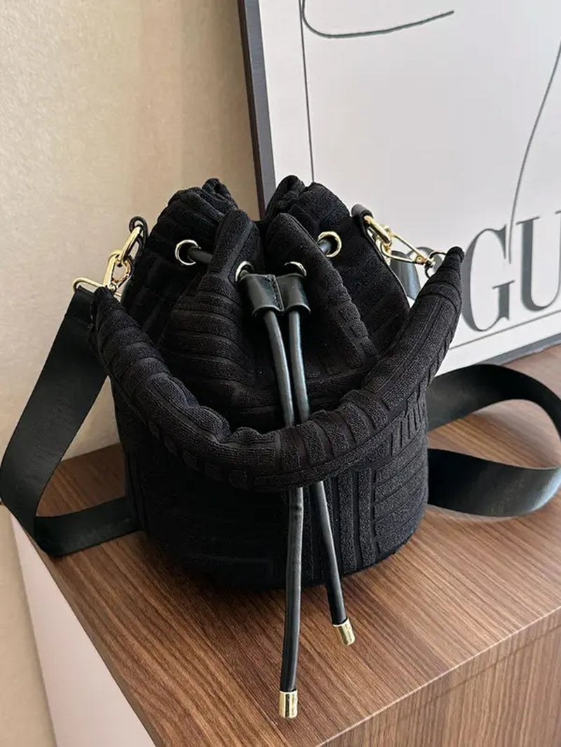 Women'S Minimalist Elegant Solid Color Bucket Bag, Fashion All-Match Flannelette Bucket Handbag, Fashionable Adjustable Strap Design Crossbody Bag for Daily Used