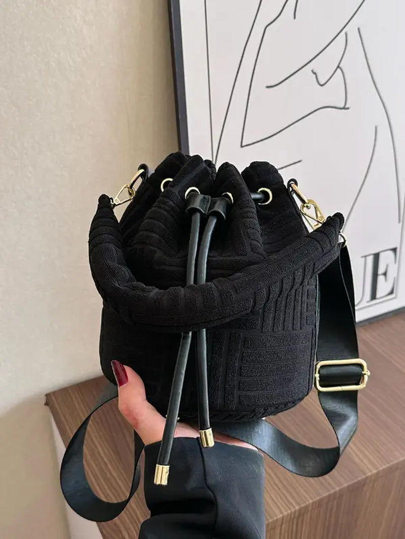 Women'S Minimalist Elegant Solid Color Bucket Bag, Fashion All-Match Flannelette Bucket Handbag, Fashionable Adjustable Strap Design Crossbody Bag for Daily Used