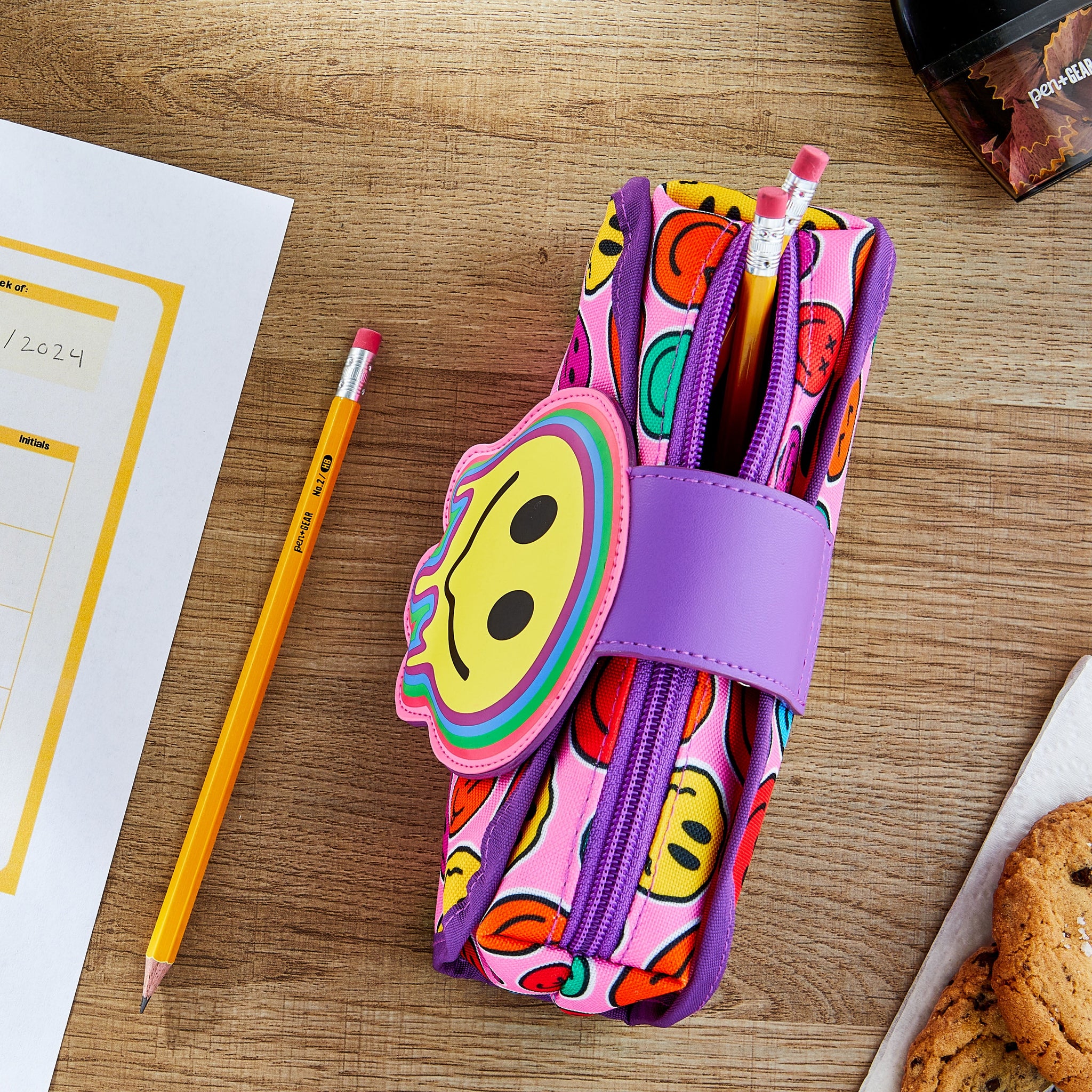 Smiley Face Icon Pencil Pouch, Multi-Color