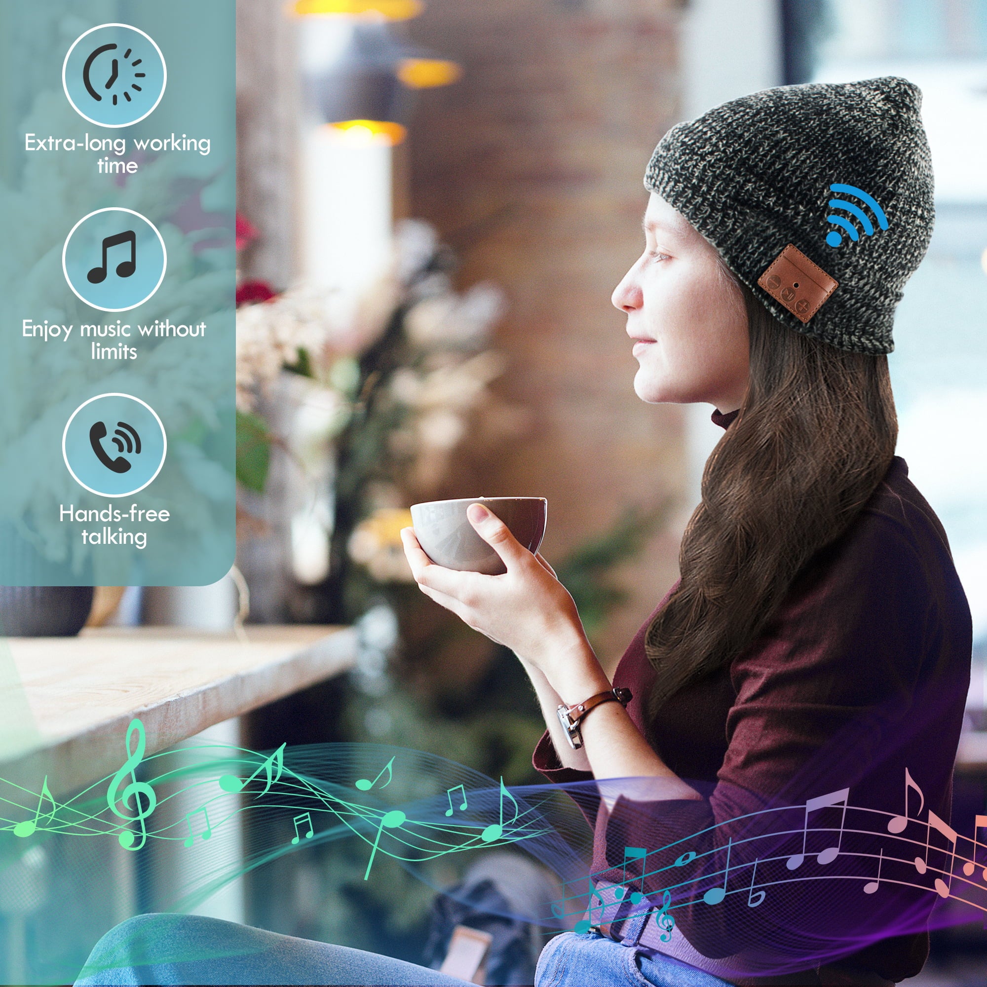 Bluetooth Beanie Hat Cap,  Wireless Bluetooth Hat with Headphone Headset Earphone Knitted Beanie with Stereo Speakers and Microphone Hands Free Talking