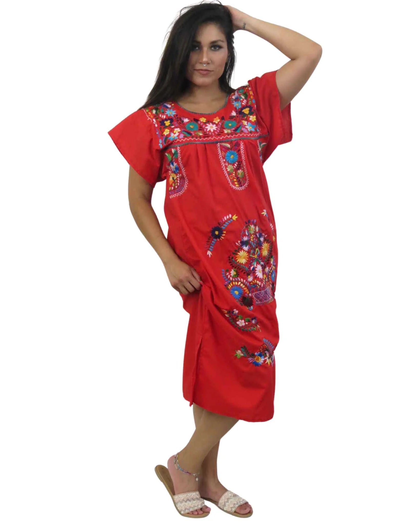 Mexican Dress Puebla (Medium, Red)