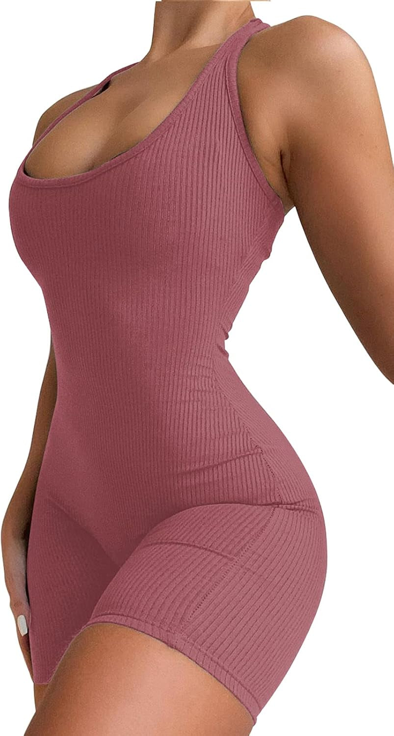 Sexy Backless Jumpsuit for Women Summer, Sleeveless Tank Top Bodycon Short Romper, One Piece Ribbed Short Bodysuit