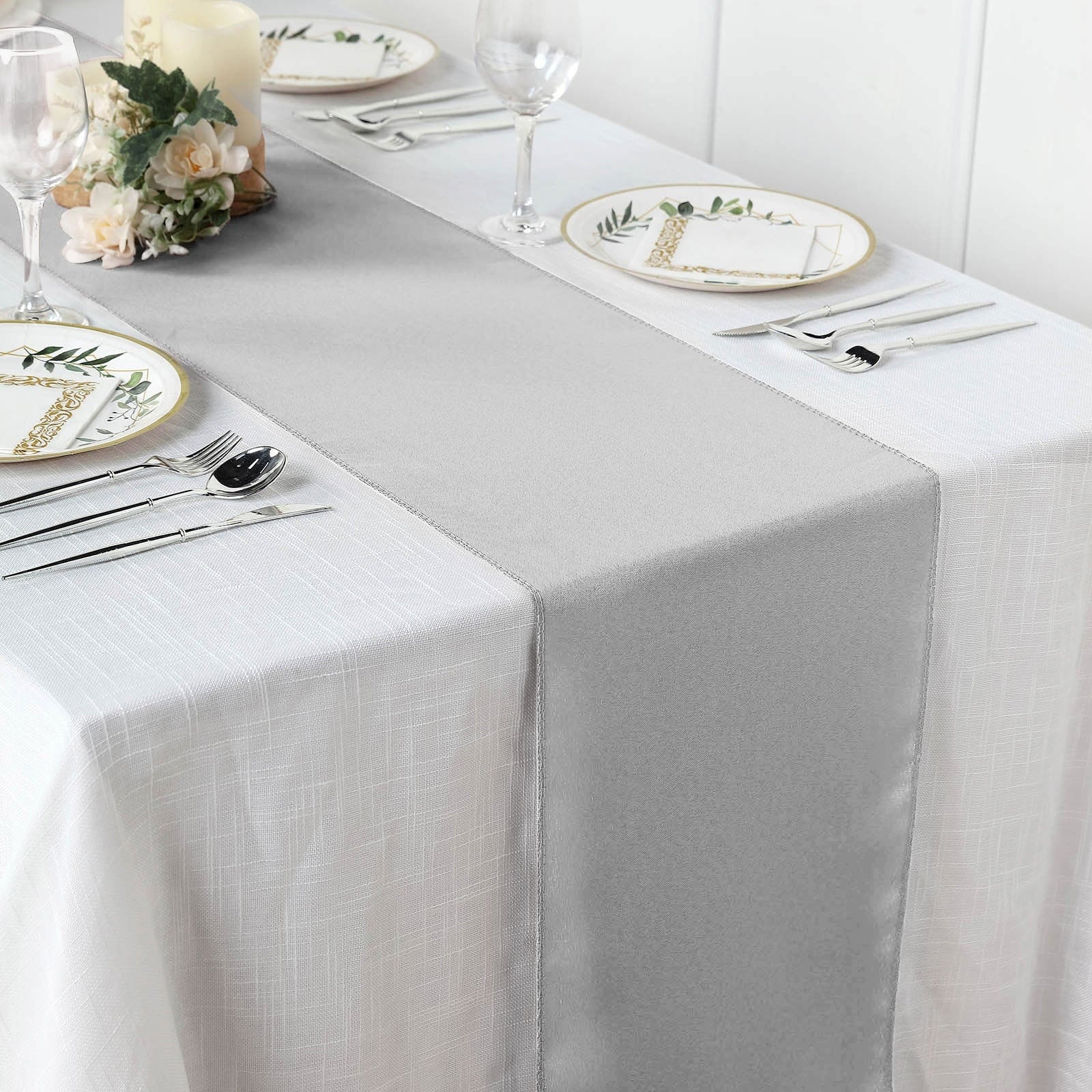 Balsacircle 5 Pieces Silver 12" X 108" Polyester Table Top Runners Wedding Party Linens